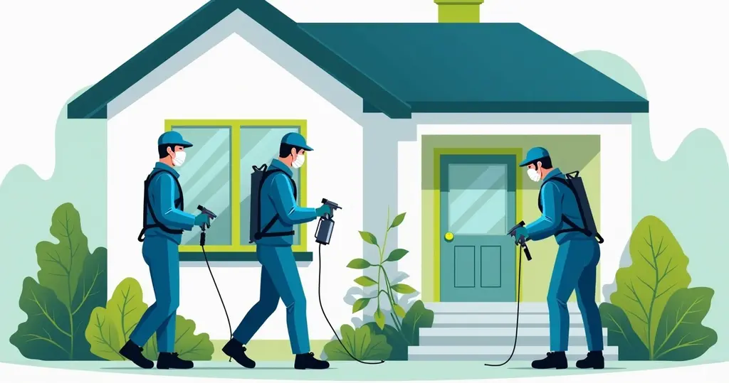 Equipe profissional realizando dedetização preventiva com equipamentos modernos em ambiente residencial
