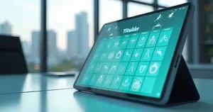 Modelo 3D de controle digital para dedetização com calendários e gráficos em ambiente interno