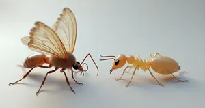 Modelo 3D detalhado comparando uma traça e um cupim em fundo neutro