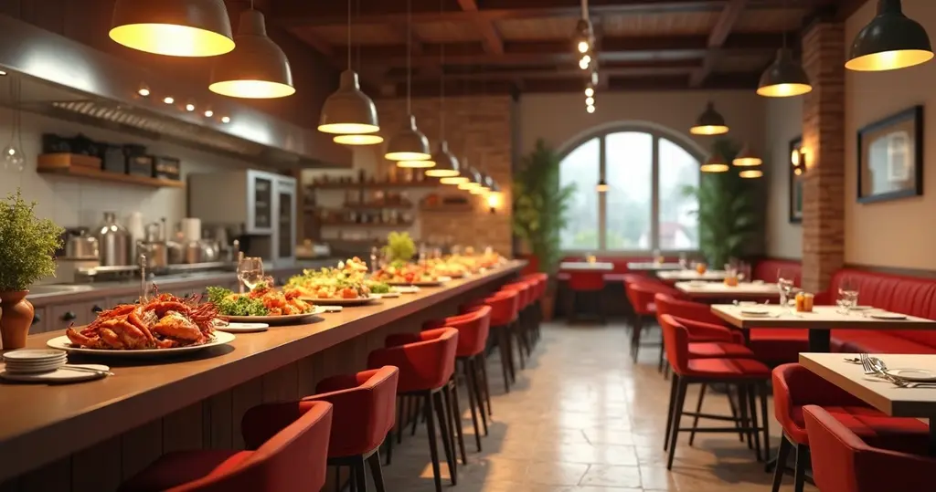 Cozinha de restaurante mostrando pragas como baratas e ratos em áreas de comida e despensa