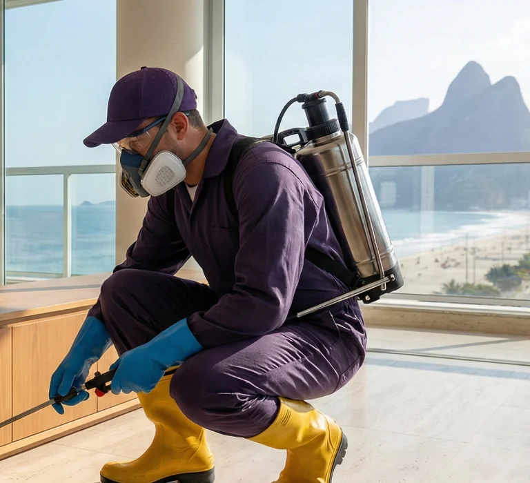 Técnico da Consult System realizando dedetização profissional em imóvel